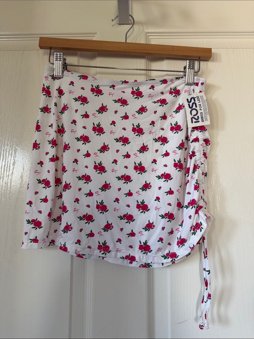 Betsey Johnson White Mini Skirt with Pink Rose Print